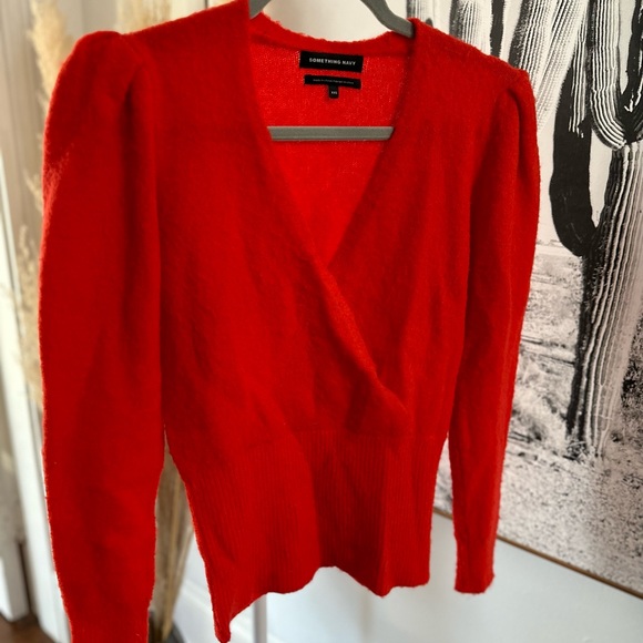 Something Navy branded knit. Bright red & faux wrap front. Alpaca wool. - Picture 5 of 7